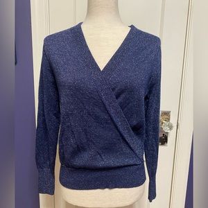J. Crew blue stretch sweater with metallic detail, size small